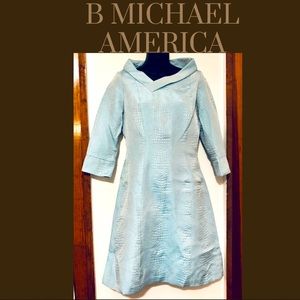 B Michael America RED Collection Teal Jacquard Embossed Knee-Length Dres…